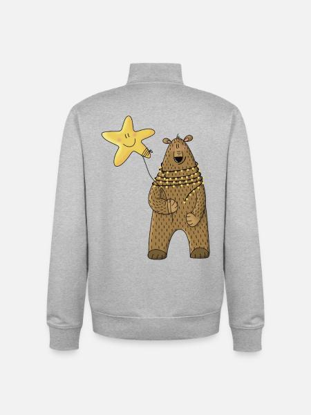 Bär mit Stern und Lichterkette - Unisex Organic Zip Sweatshirt von Stanley/Stella - Grau meliert