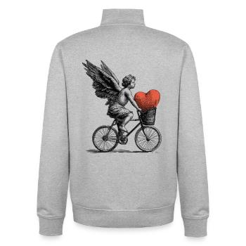Ange du cœur à vélo - Sweat zippé unisexe en coton bio Stanley/Stella - gris chiné - Dos - AI Model Male 185 light (185cm)