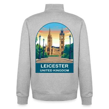 Leicester Skyline UK Travel Poster Design - Unisex Organic Zip Sweatshirt by Stanley/Stella - heather grey - Back - AI Model Male 185 light (185cm)