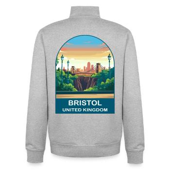 Bristol Skyline UK Reiseplakat-Illustration - Unisex Organic Zip Sweatshirt von Stanley/Stella - Grau meliert - Hinten - AI Model Male 185 light (185cm)