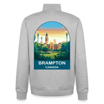 Brampton Canada City Hall Vintage-Reisekunst - Unisex Organic Zip Sweatshirt von Stanley/Stella - Grau meliert - Hinten - AI Model Male 185 light (185cm)