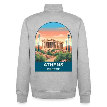Athens Greece Vintage Travel Poster Art - Unisex Organic Zip Sweatshirt by Stanley/Stella - heather grey - Back - AI Model Male 185 light (185cm)