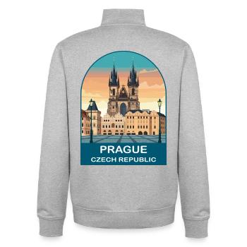 Affiche vintage de Prague République tchèque - Sweat zippé unisexe en coton bio Stanley/Stella - gris chiné - Dos - AI Model Male 185 light (185cm)