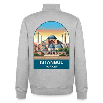Istanbul Turkey Vintage Travel Poster Art - Unisex Organic Zip Sweatshirt by Stanley/Stella - heather grey - Back - AI Model Male 185 light (185cm)