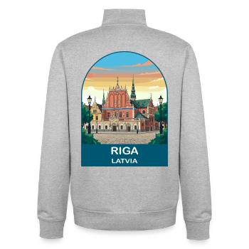 Riga Latvia Vintage Travel Poster Art - Unisex Organic Zip Sweatshirt by Stanley/Stella - heather grey - Back - AI Model Male 185 light (185cm)