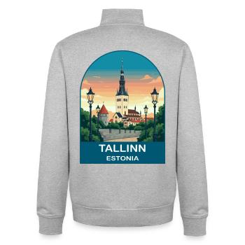 Tallinn Estonia Vintage Travel Poster Art - Unisex Organic Zip Sweatshirt by Stanley/Stella - heather grey - Back - AI Model Male 185 light (185cm)