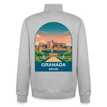 Granada Spain Vintage Travel Poster Art - Unisex Organic Zip Sweatshirt by Stanley/Stella - heather grey - Back - AI Model Male 185 light (185cm)