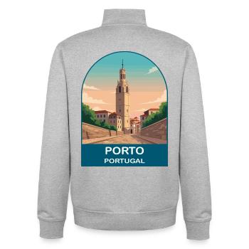 Porto Portugal Vintage Travel Poster Art - Unisex Organic Zip Sweatshirt by Stanley/Stella - heather grey - Back - AI Model Male 185 light (185cm)