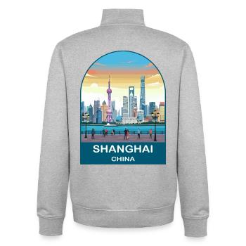 Art d’affiches de voyage vintage de Shanghai China - Sweat zippé unisexe en coton bio Stanley/Stella - gris chiné - Dos - AI Model Male 185 light (185cm)