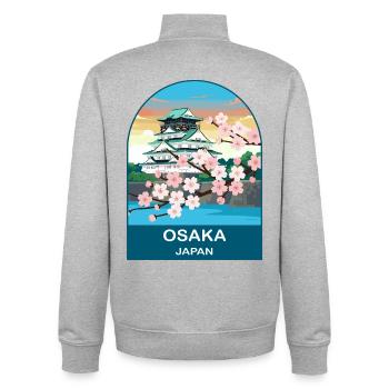 Osaka Japan Vintage Travel Poster Art - Unisex Organic Zip Sweatshirt by Stanley/Stella - heather grey - Back - AI Model Male 185 light (185cm)