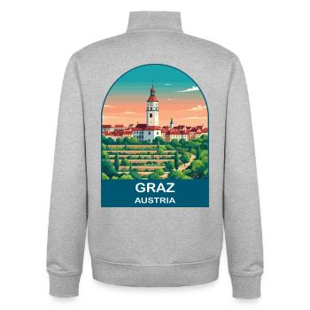 Graz Austria Vintage Travel Poster Art - Unisex Organic Zip Sweatshirt by Stanley/Stella - heather grey - Back - AI Model Male 185 light (185cm)