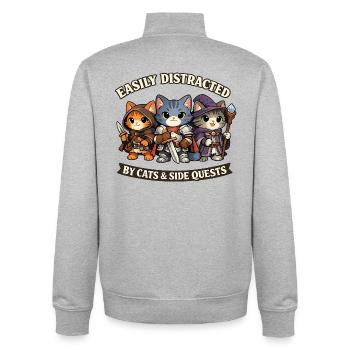 Warrior Cats and Side Quests Humor - Unisex Organic Zip Sweatshirt by Stanley/Stella - heather grey - Back - AI Model Male 185 light (185cm)
