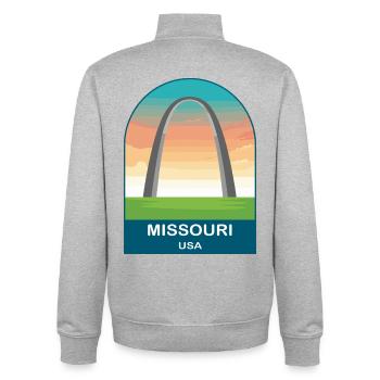 Missouri USA Vintage-Reiseplakat-Kunst - Unisex Organic Zip Sweatshirt von Stanley/Stella - Grau meliert - Hinten - AI Model Male 185 light (185cm)