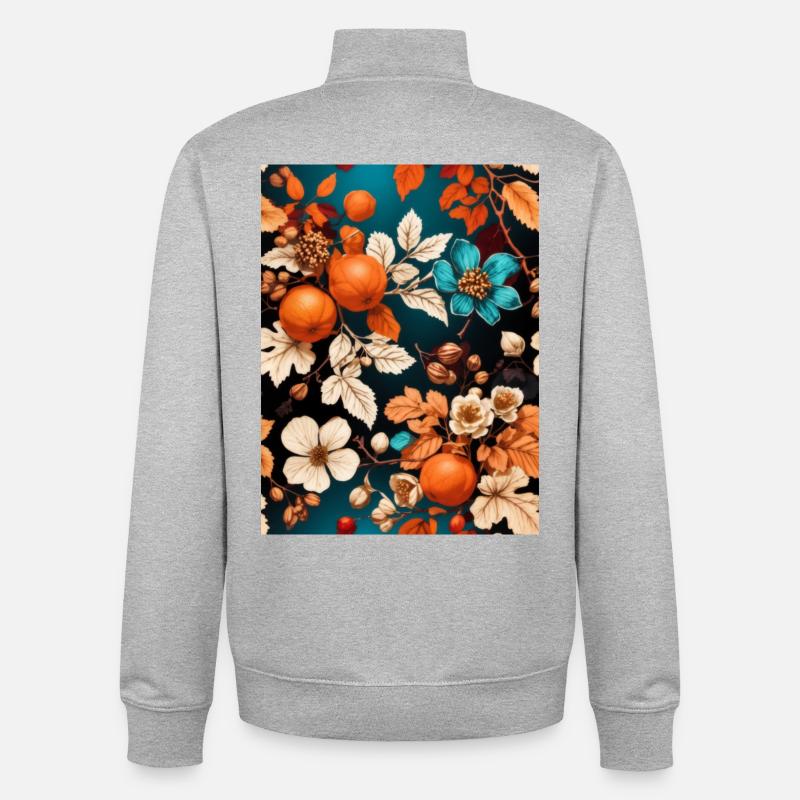 Fleurs d’automne avec mandarines et noix - Sweat zippé unisexe en coton bio Stanley/Stella - gris chiné