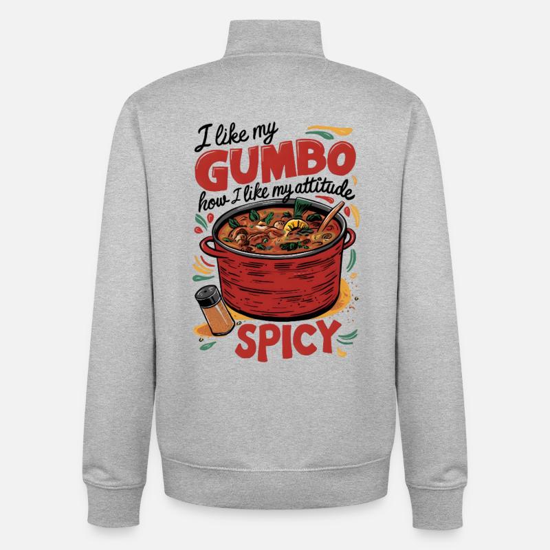 Gombo épicé, Attitude épicée - Sweat zippé unisexe en coton bio Stanley/Stella - gris chiné