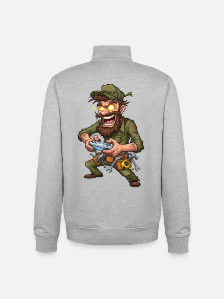 Adventure Gamer with Tools Craftsman - Unisex Organic Zip Sweatshirt by Stanley/Stella - heather grey