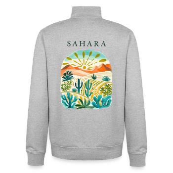 Paysage du désert du Sahara Lever du soleil - Sweat zippé unisexe en coton bio Stanley/Stella - gris chiné - Dos - AI Model Male 185 light (185cm)