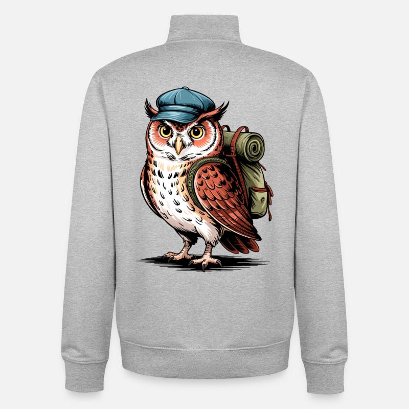 Abenteuer Eule mit Rucksack - Unisex Organic Zip Sweatshirt von Stanley/Stella - Grau meliert