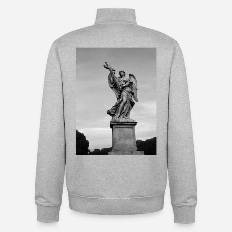 Engelstatue mit Kreuz in Grau - Unisex Organic Zip Sweatshirt von Stanley/Stella - Grau meliert