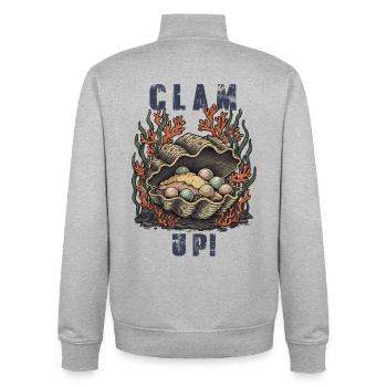 Vintage Clam Up Shell Humor - Unisex Organic Zip Sweatshirt by Stanley/Stella - heather grey - Back - AI Model Male 185 light (185cm)