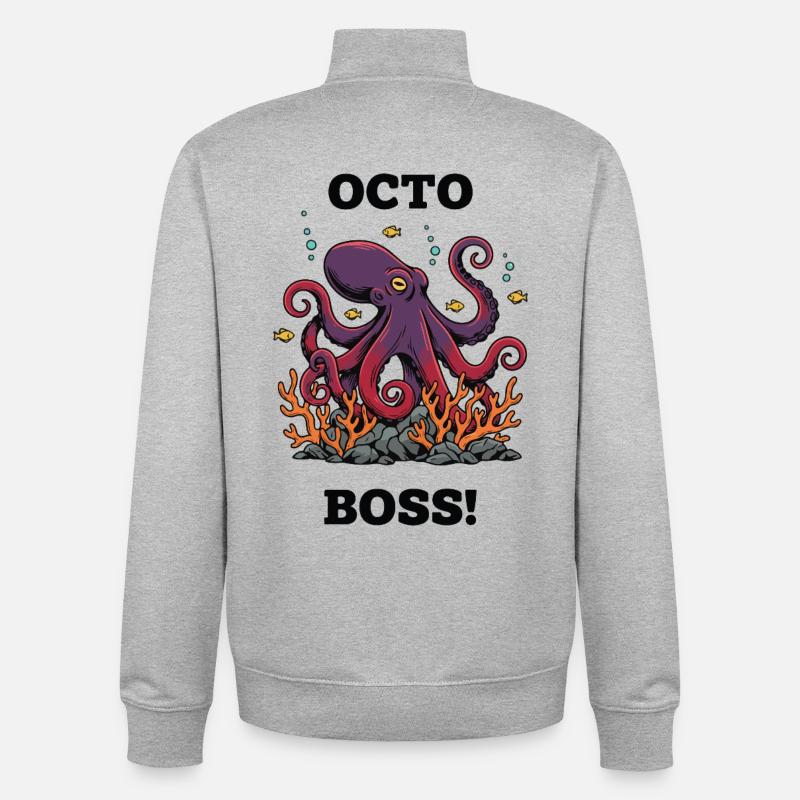 OctoBoss Reef King Octopus - Unisex Organic Zip Sweatshirt by Stanley/Stella - heather grey