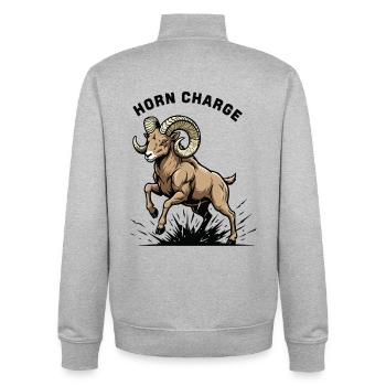 Horn Charge Bélier Force Montagne - Sweat zippé unisexe en coton bio Stanley/Stella - gris chiné - Dos - AI Model Male 185 light (185cm)