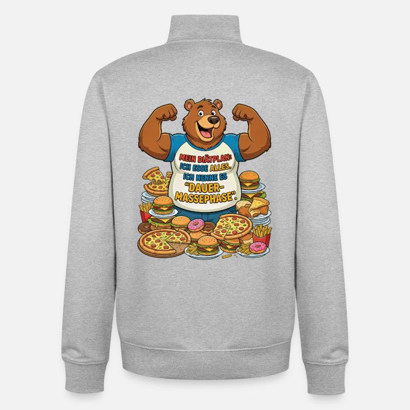 Permanent mass phase: Bear with pizza - Unisex Organic Zip Sweatshirt by Stanley/Stella - heather grey