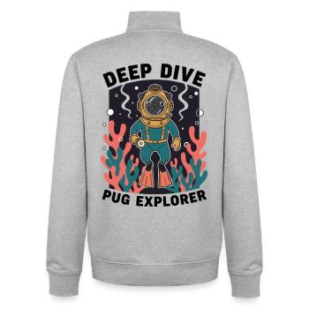 Deep Dive Pug Explorer Pug Diver - Unisex Organic Zip Sweatshirt von Stanley/Stella - Grau meliert - Hinten - AI Model Male 185 light (185cm)