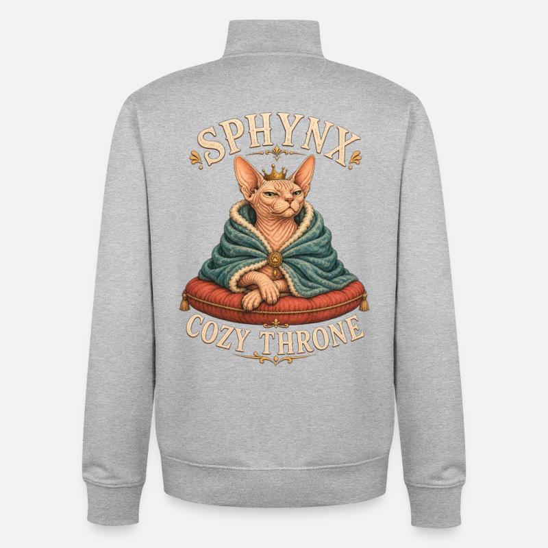 SPHYNX TRÔNE DOUILLET Chat - Sweat zippé unisexe en coton bio Stanley/Stella - gris chiné