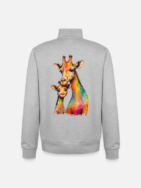 Giraffe mom with her offspring - Unisex Organic Zip Sweatshirt by Stanley/Stella - heather grey