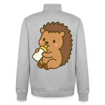 Igelchen mit Milchflasche - Unisex Organic Zip Sweatshirt von Stanley/Stella - Grau meliert - Hinten - AI Model Male 185 light (185cm)