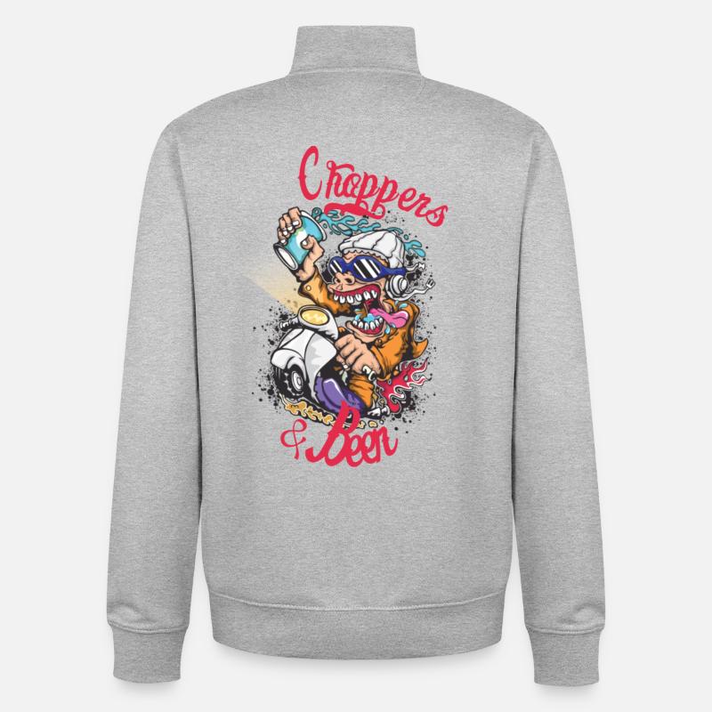 Les hélicos Équipe Scooter Singe - Sweat zippé unisexe en coton bio Stanley/Stella - gris chiné
