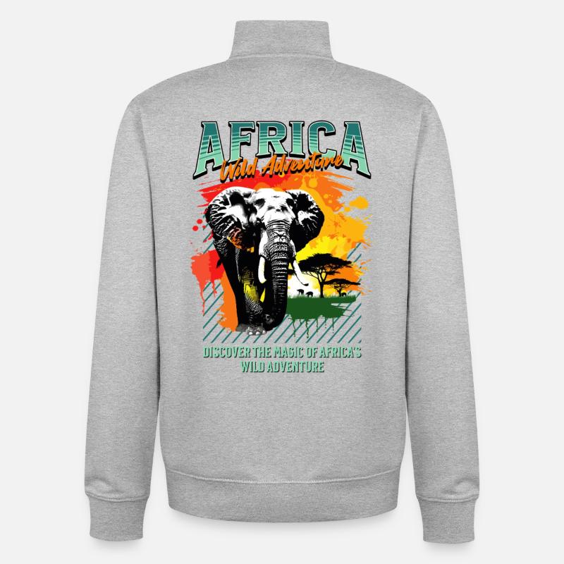 Safari nature aventure éléphant d'Afrique - Sweat zippé unisexe en coton bio Stanley/Stella - gris chiné