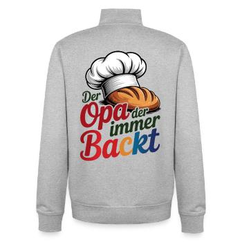 Der Opa der immer backt - Unisex Organic Zip Sweatshirt von Stanley/Stella - Grau meliert - Hinten - AI Model Male 185 light (185cm)