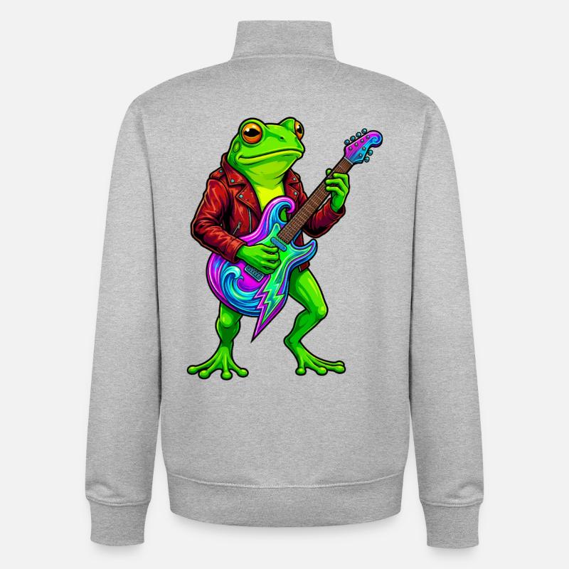 Frosch mit Jacke und Neon E-Gitarre - Unisex Organic Zip Sweatshirt von Stanley/Stella - Grau meliert