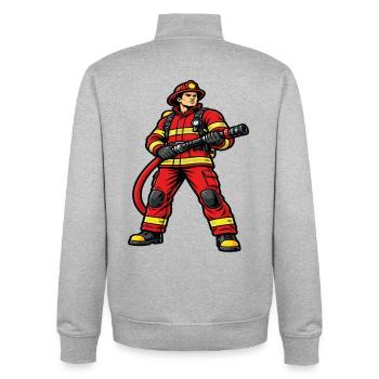 Feuerwehrmann in Aktion dynamisches rotes Outfit - Unisex Organic Zip Sweatshirt von Stanley/Stella - Grau meliert - Hinten - AI Model Male 185 light (185cm)