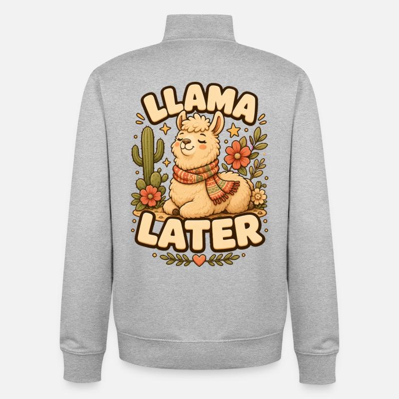 Llama Later Lama - Unisex Organic Zip Sweatshirt von Stanley/Stella - Grau meliert