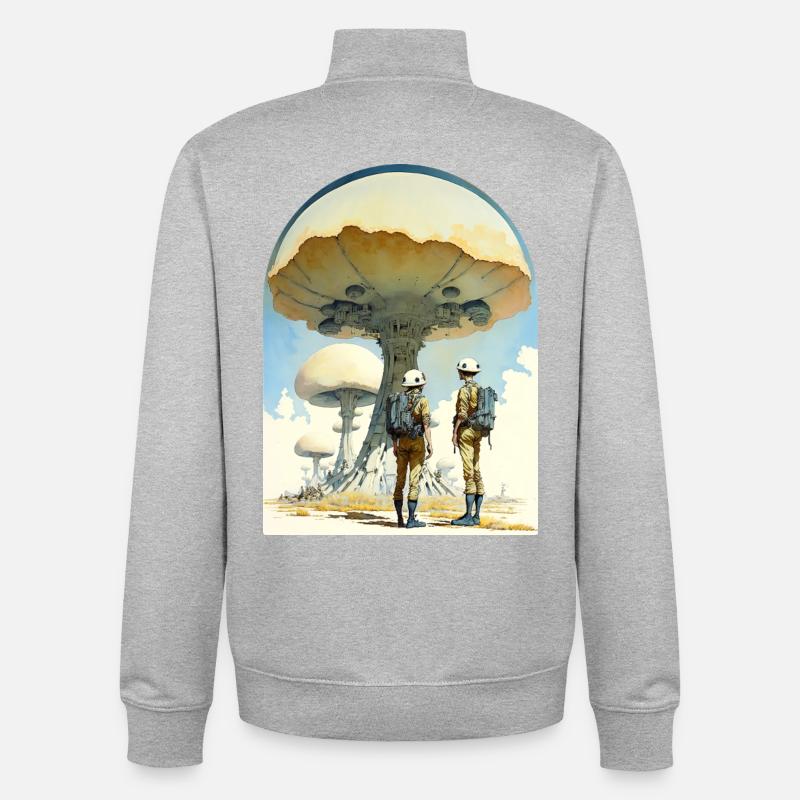 Mushroom Digital Space Art 70s - Unisex Organic Zip Sweatshirt von Stanley/Stella - Grau meliert