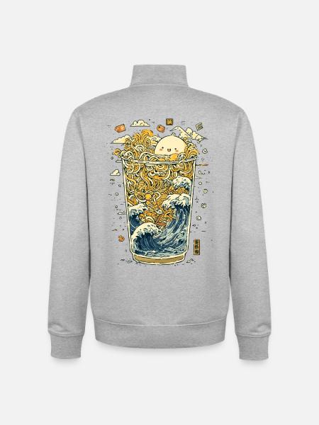 Kawaii noodles in a wave glass - Unisex Organic Zip Sweatshirt by Stanley/Stella - heather grey