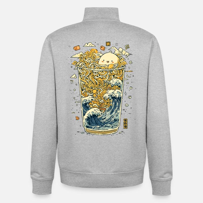 Kawaii Nudeln im Wellen-Glas - Unisex Organic Zip Sweatshirt von Stanley/Stella - Grau meliert