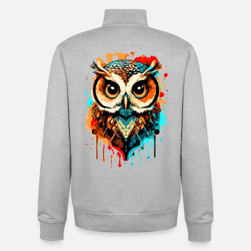 Eule Bunt - Nachteule - Schleiereule - Eulen Kauz - Unisex Organic Zip Sweatshirt von Stanley/Stella - Grau meliert