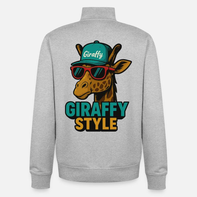 Giraffy Style Giraffe mit Cap - Unisex Organic Zip Sweatshirt von Stanley/Stella - Grau meliert