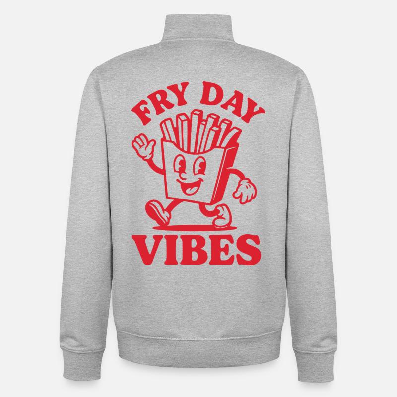 Fry Day Vibes - Drôle de dicton de frites - Sweat zippé unisexe en coton bio Stanley/Stella - gris chiné