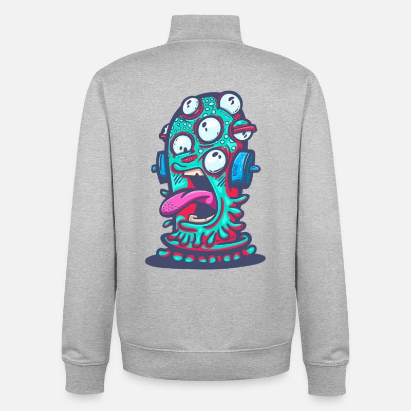 Psychedelisches Monster mit Kopfhörern - Unisex Organic Zip Sweatshirt von Stanley/Stella - Grau meliert