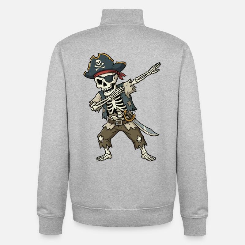 Pirate Dab – Dessin animé squelettique drôle - Sweat zippé unisexe en coton bio Stanley/Stella - gris chiné