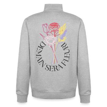 Ich hoffe, dass Bouquet LineArt morgen blumig sein wird - Unisex Organic Zip Sweatshirt von Stanley/Stella - Grau meliert - Hinten - AI Model Male 185 light (185cm)