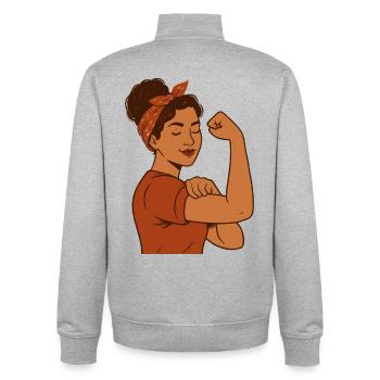 Maman forte – Fête des Mères fière et sûre d’elle - Sweat zippé unisexe en coton bio Stanley/Stella - gris chiné - Dos - AI Model Male 185 light (185cm)
