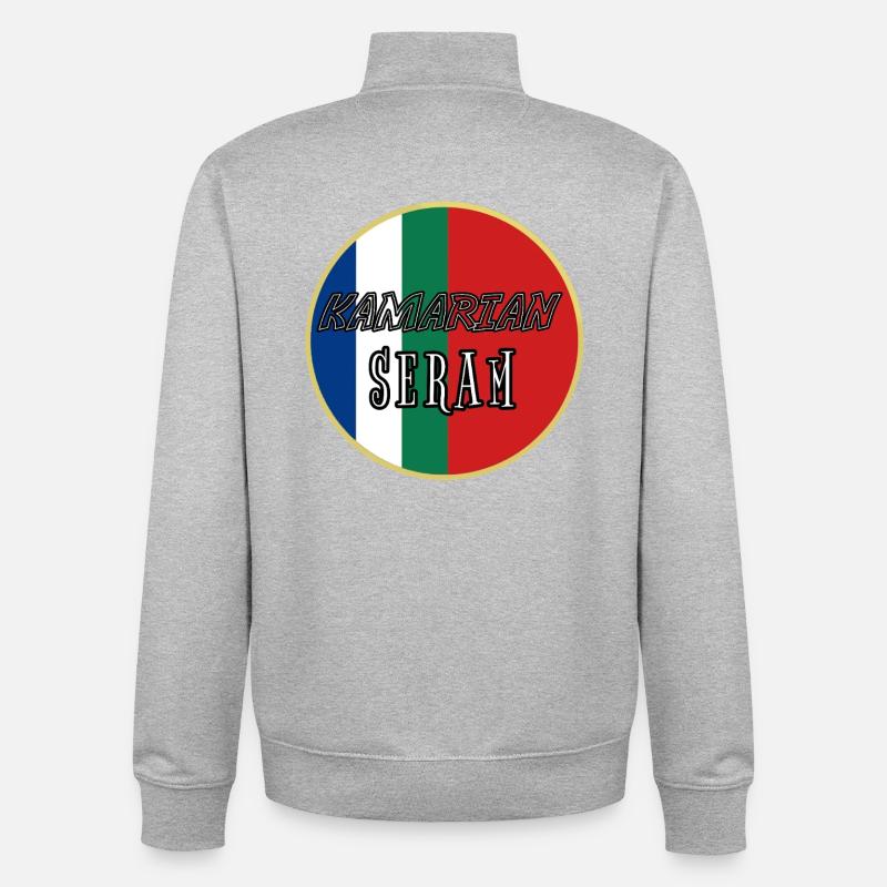 Emblème de Kamarian Seram - Sweat zippé unisexe en coton bio Stanley/Stella - gris chiné