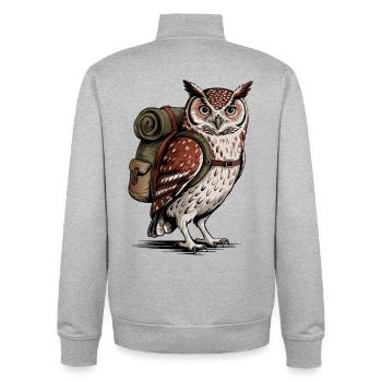 Wald-Eule mit Rucksack - Unisex Organic Zip Sweatshirt von Stanley/Stella - Grau meliert - Hinten - AI Model Male 185 light (185cm)