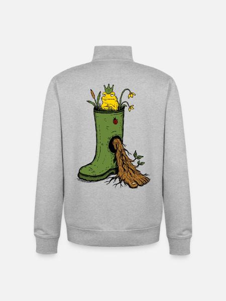 Frog King Rubber Boot Garden Doodle - Unisex Organic Zip Sweatshirt by Stanley/Stella - heather grey